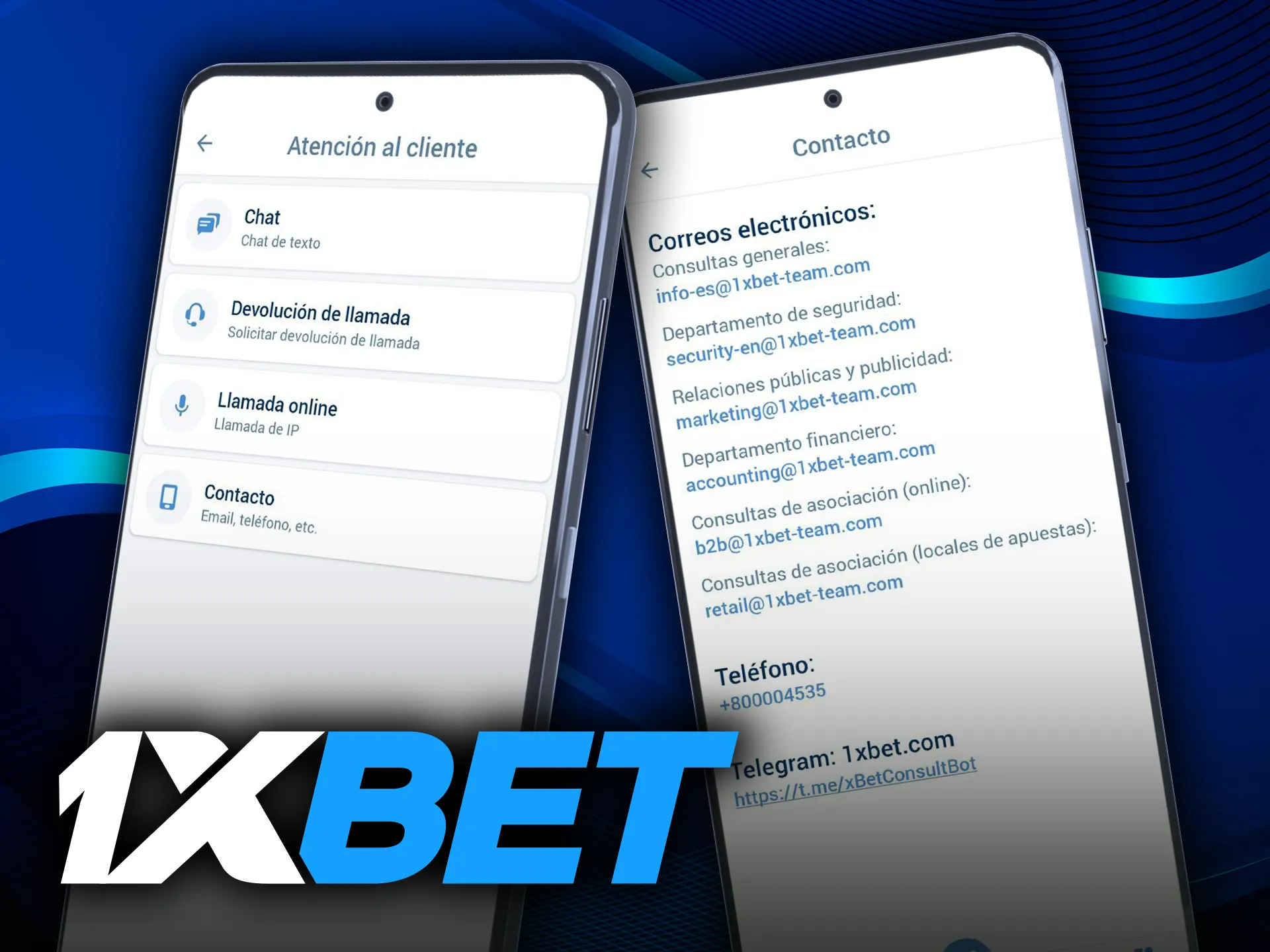 Puede ponerse en contacto con el soporte a través de la aplicación 1xbet.