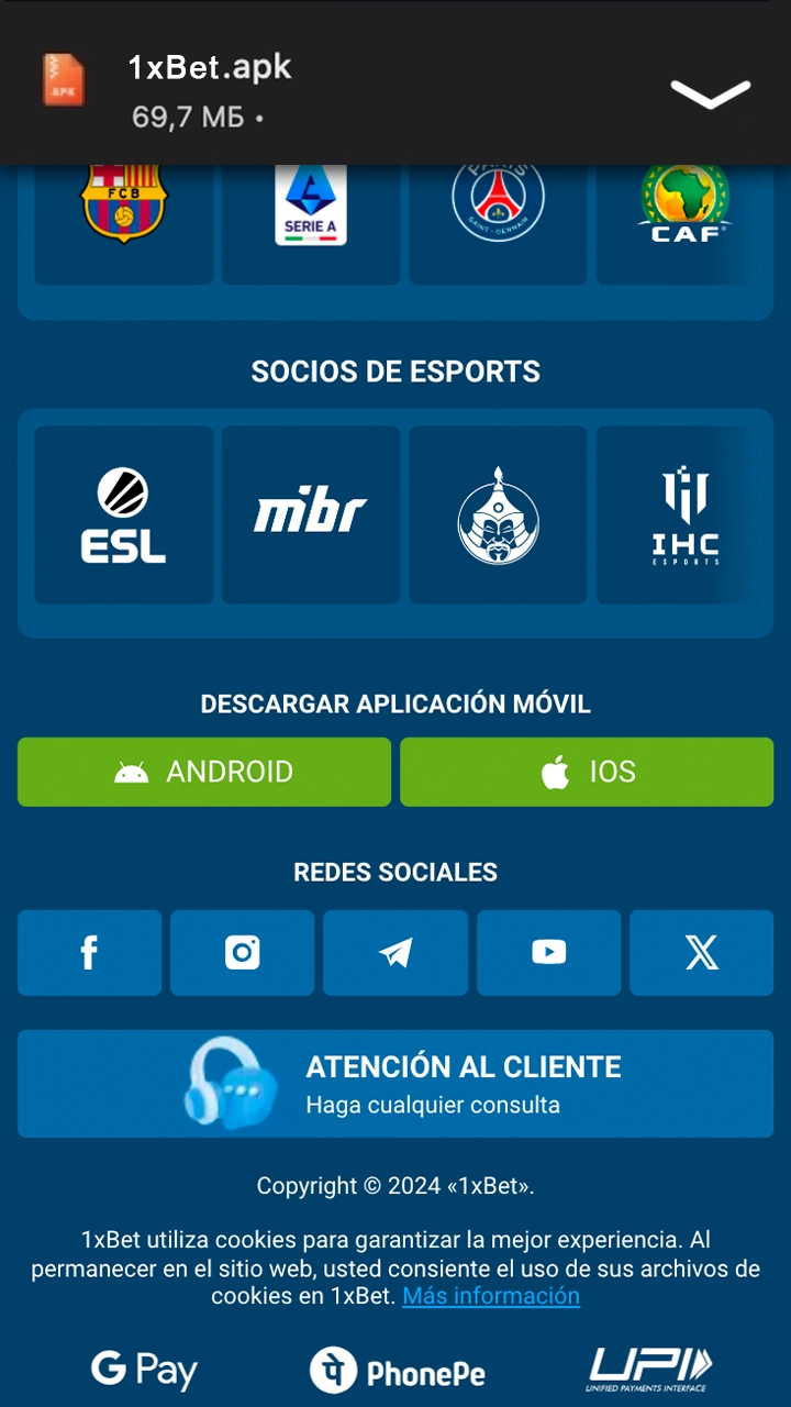 La aplicación 1xbet puede descargarse en unos minutos.