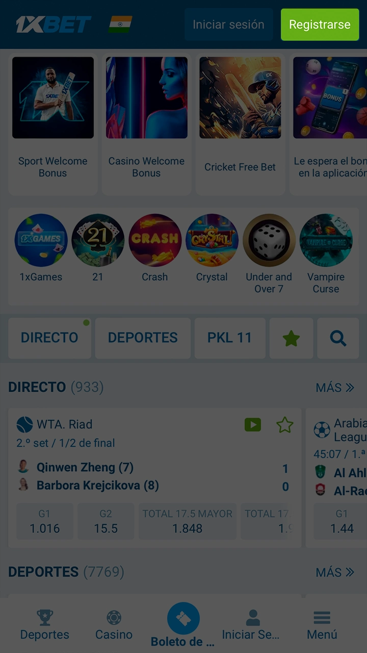 Para empezar a jugar haga clic en el botón de registro de 1xbet.