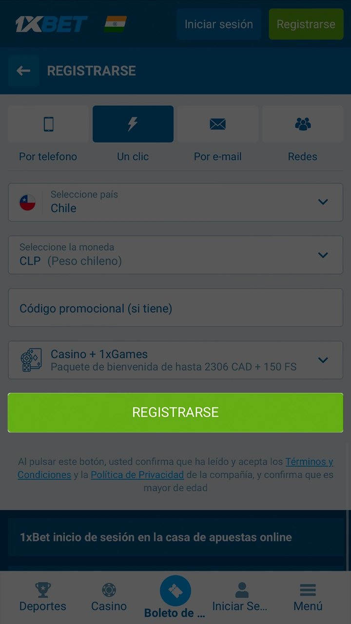 Regístrese para empezar a jugar en el casino 1xbet.