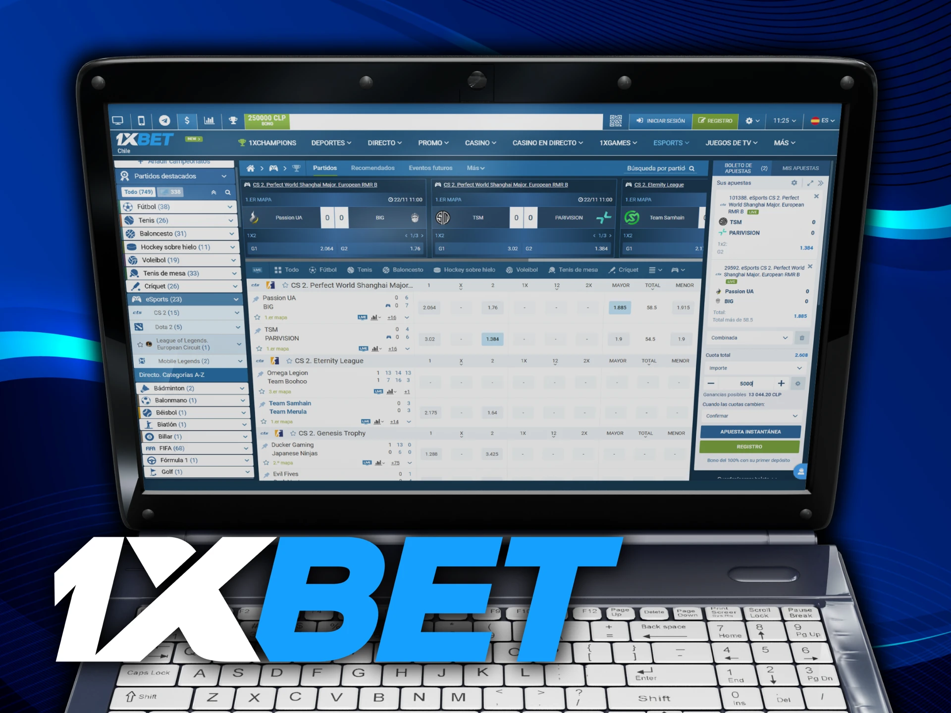 Vaya a la sección Cabersports para apostar en 1xbet.