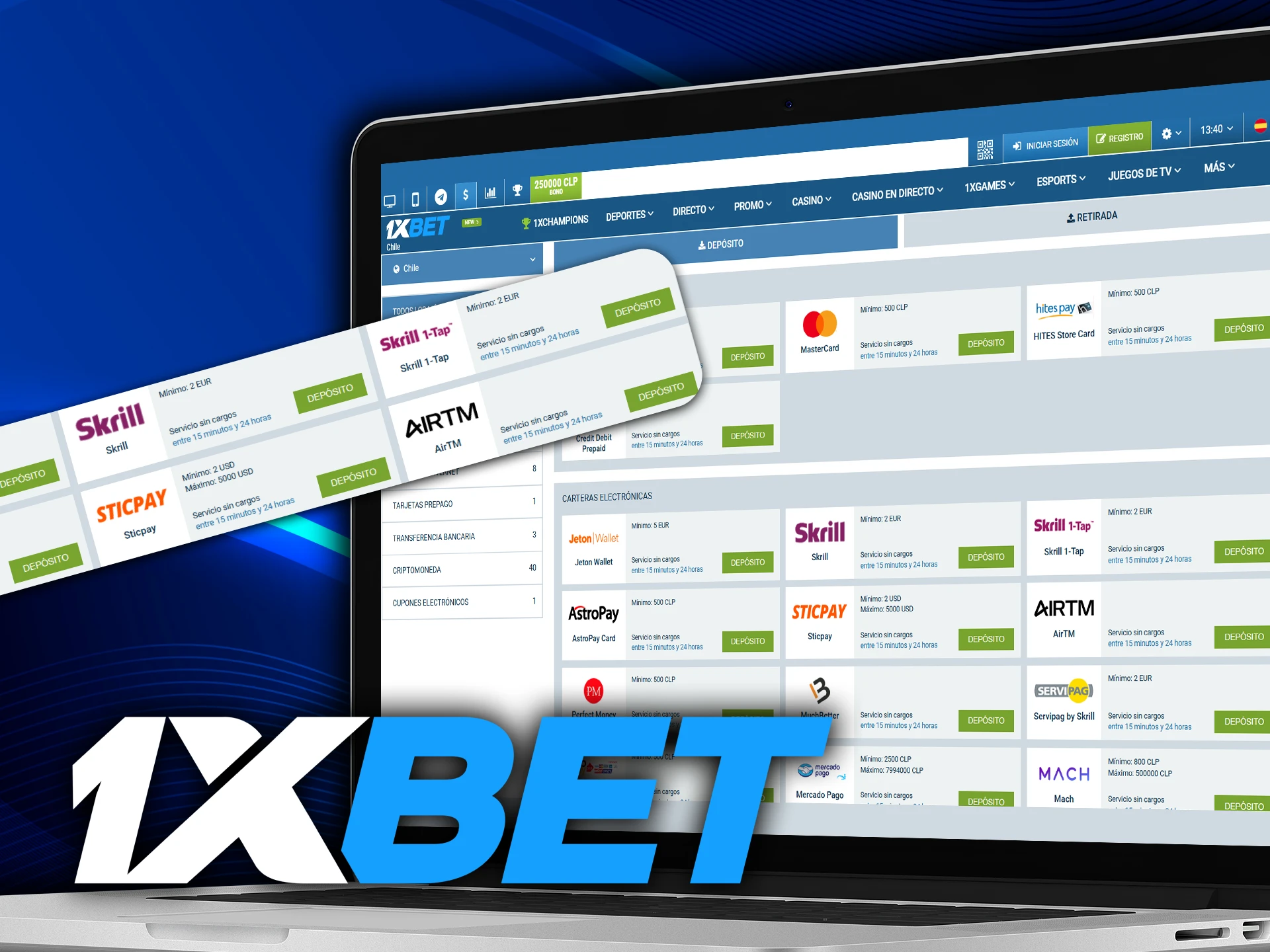 Utilice un método de pago conveniente para apostar en deportes electrónicos de 1xbet.