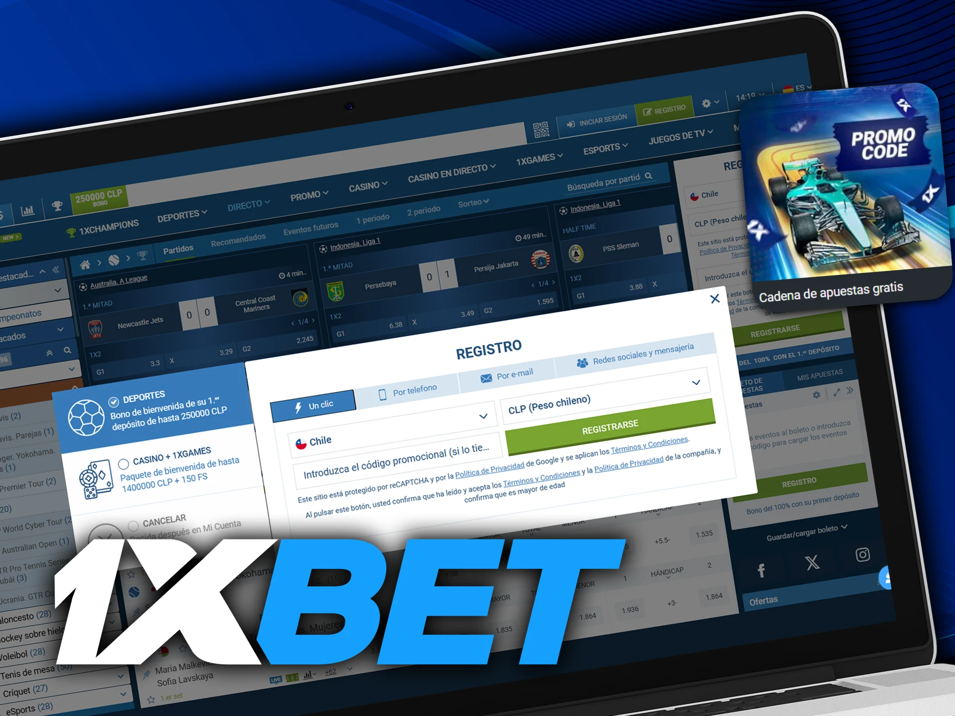 Ingrese el código promocional al registrarse en 1xbet.