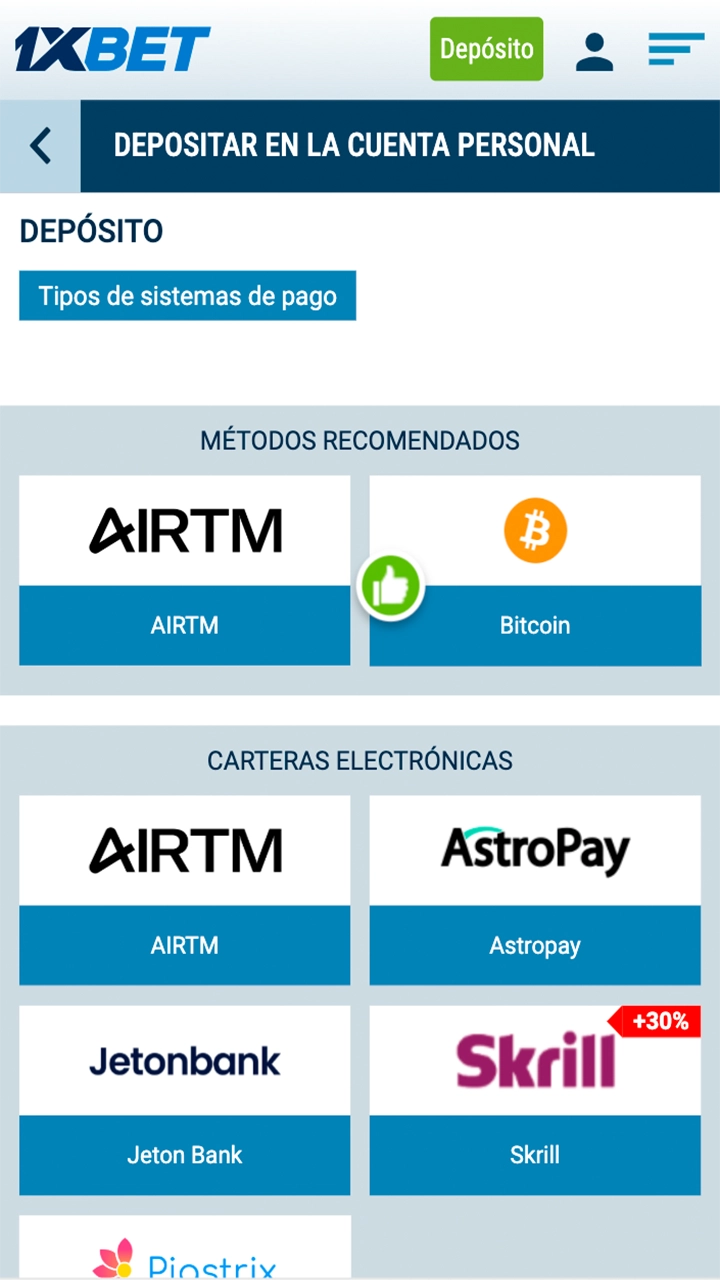 1xbet soporta varios métodos de pago, incluyendo criptomonedas.