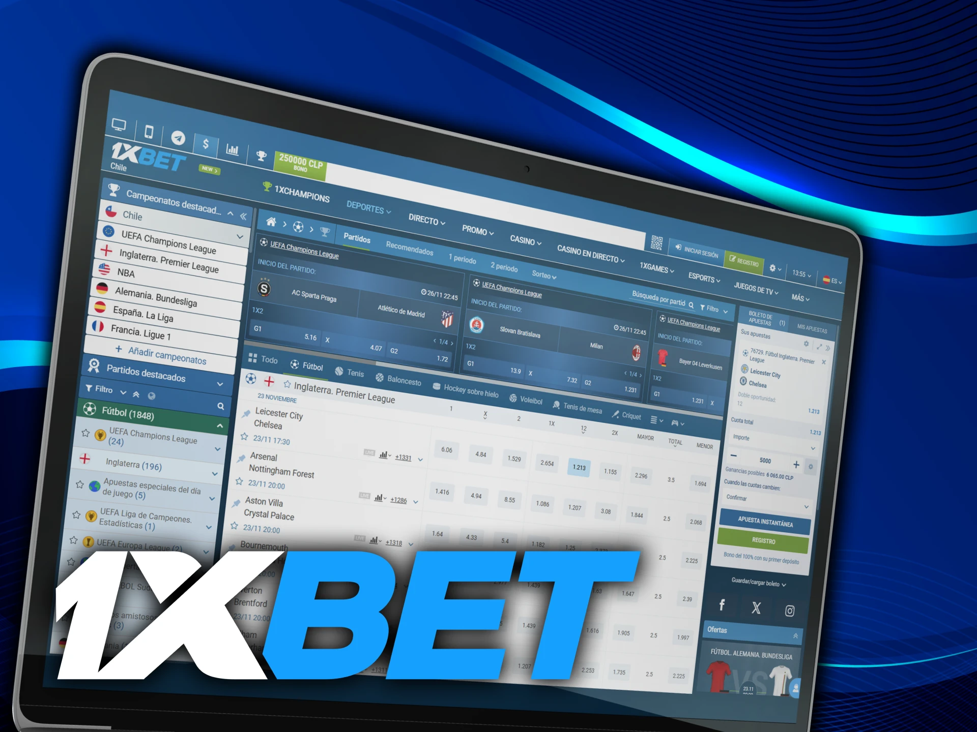 Empiece a apostar en fútbol con 1xbet.