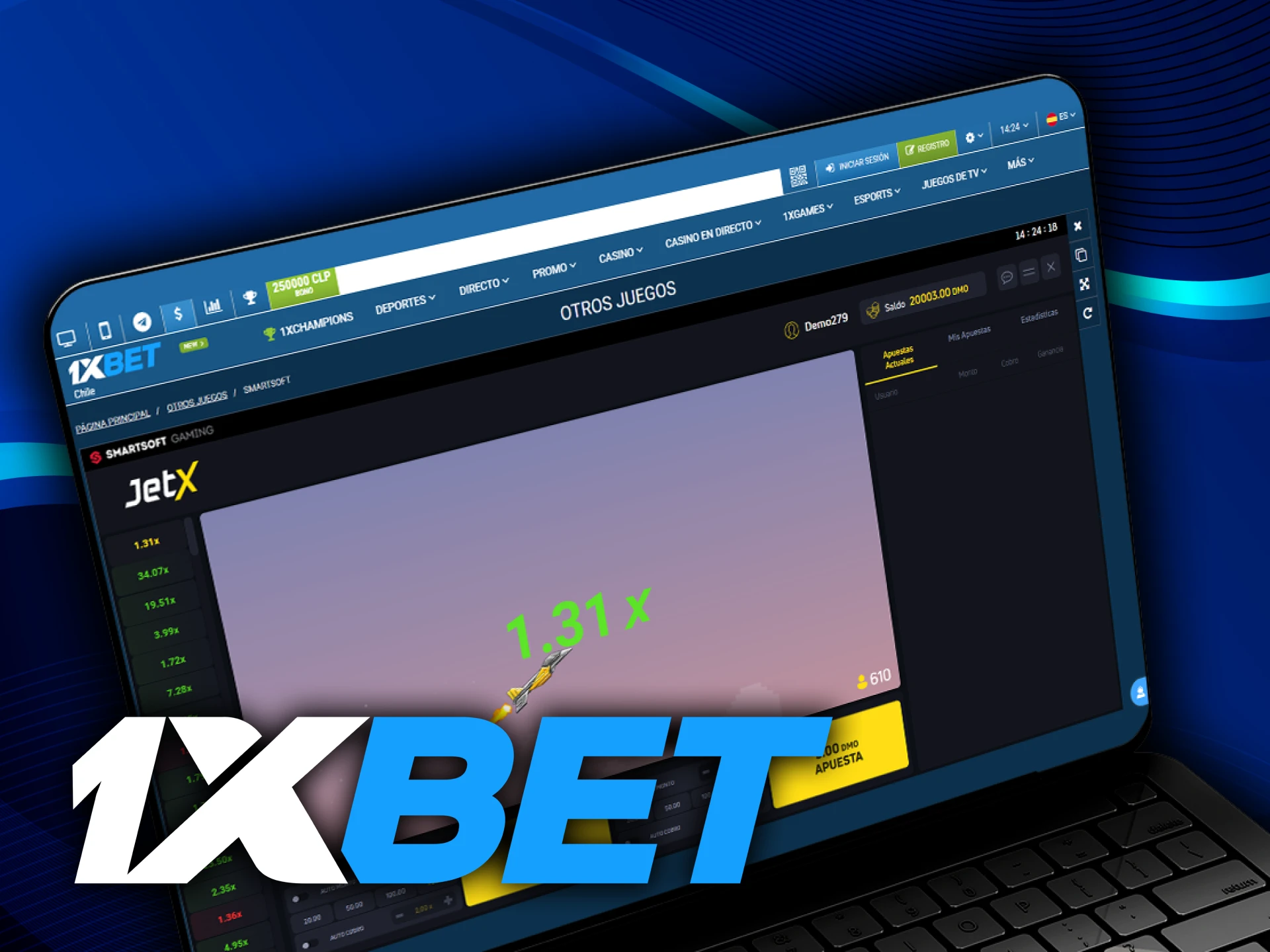 Practica en la versión demo del juego JetX de 1xbet.