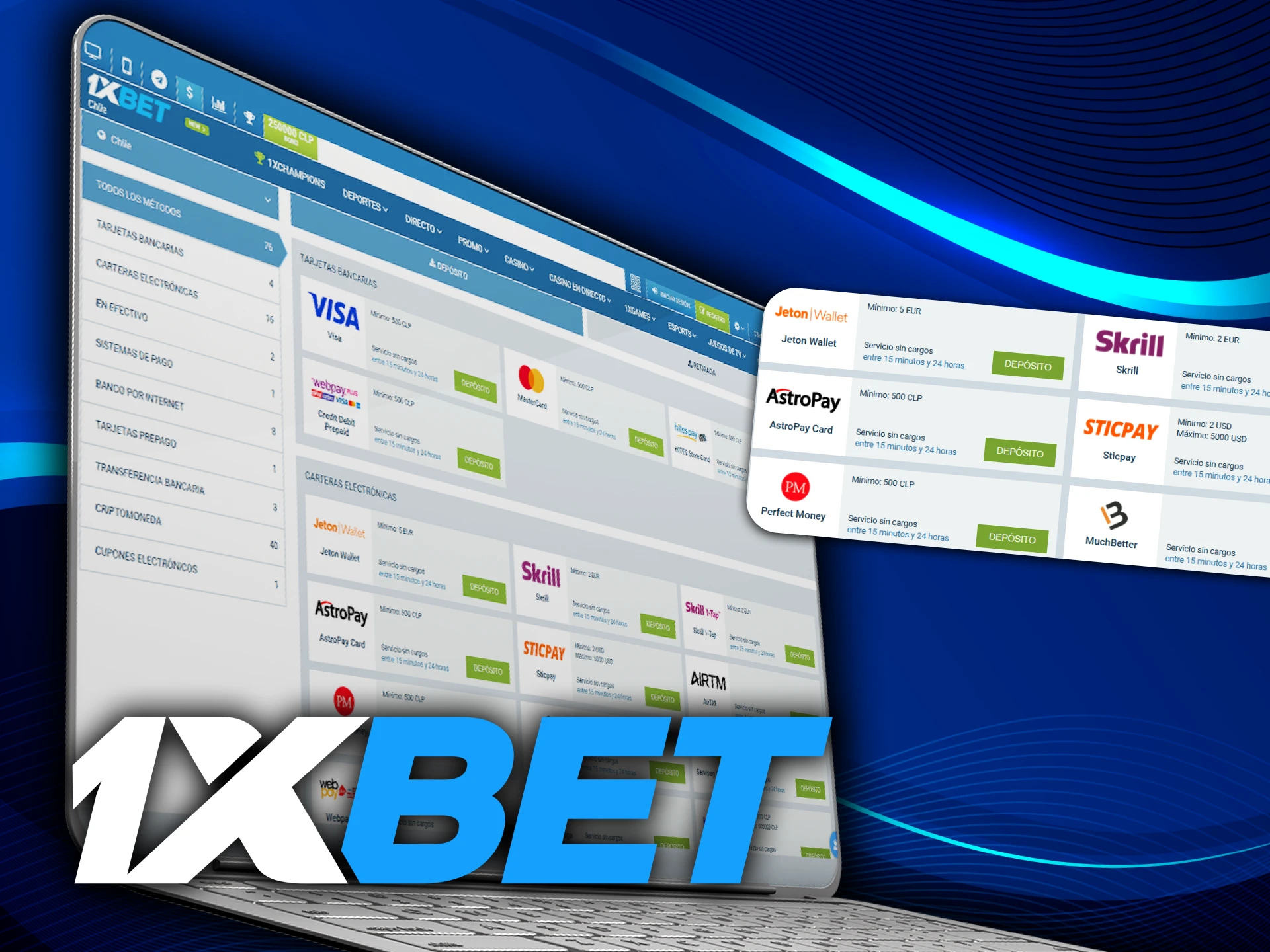 Elija un método de transacción en 1xbet para jugar JetX.