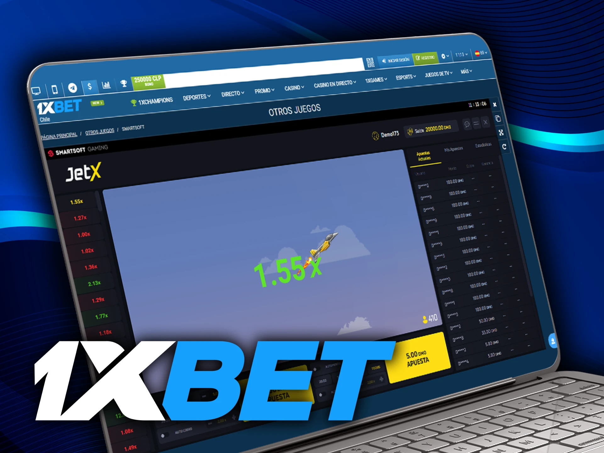 Juega JetX en 1xbet.