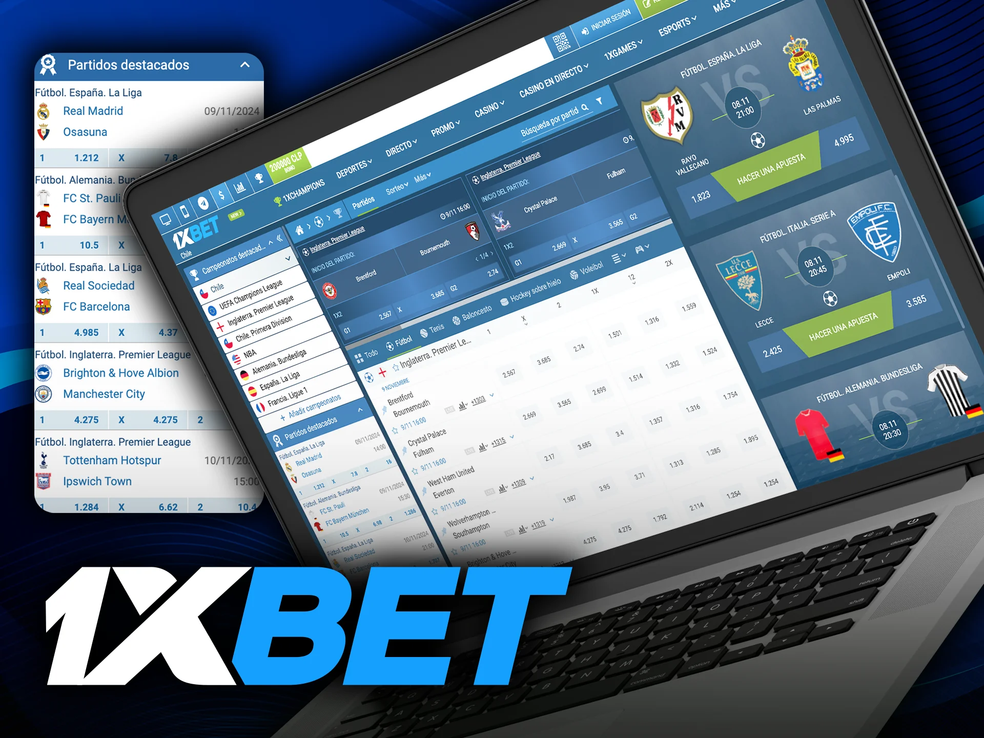 Apueste al fútbol con 1xbet y obtenga bonos por su primer depósito.