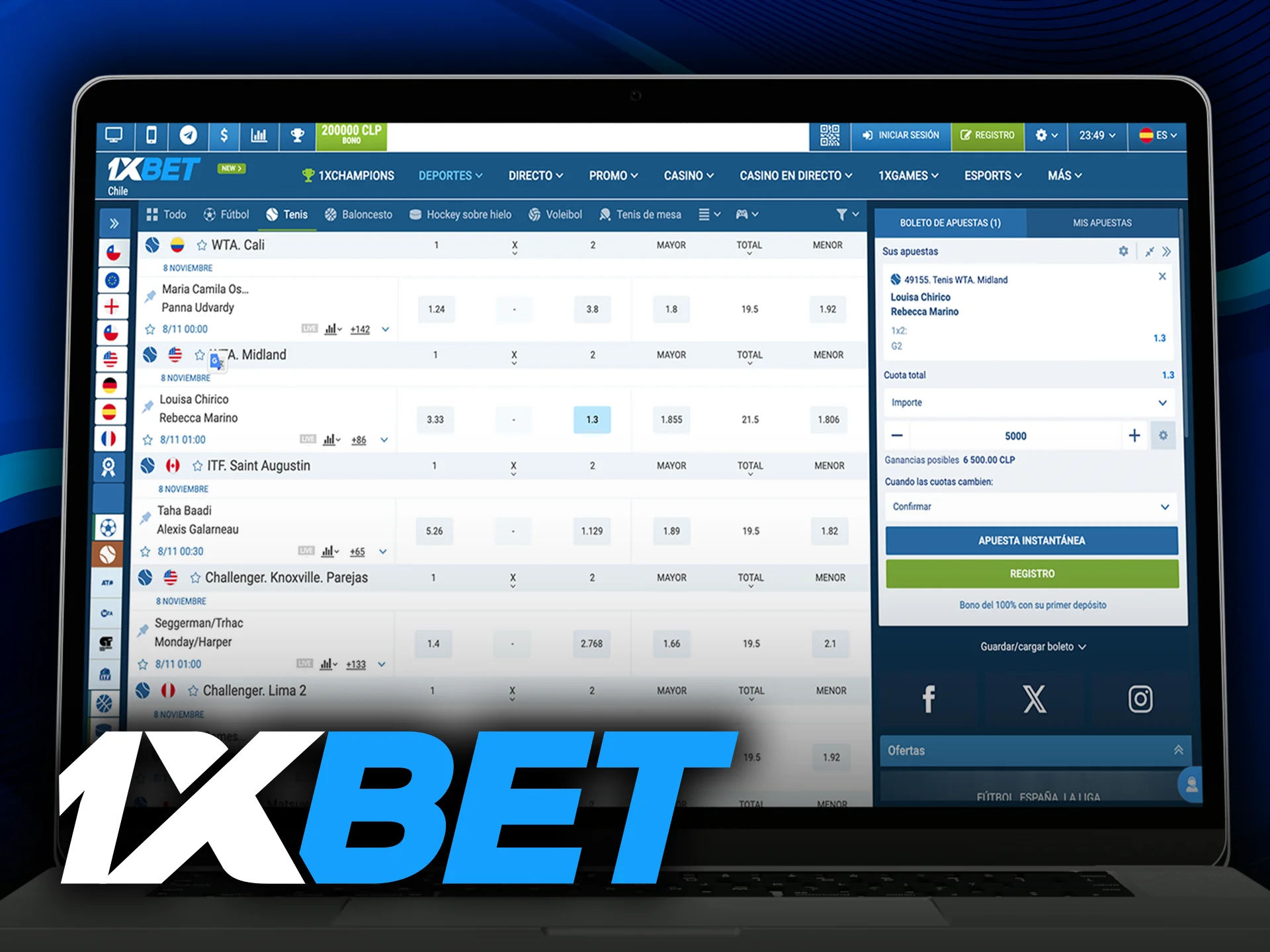 Apueste al tenis con 1xbet y consiga bonos extra.