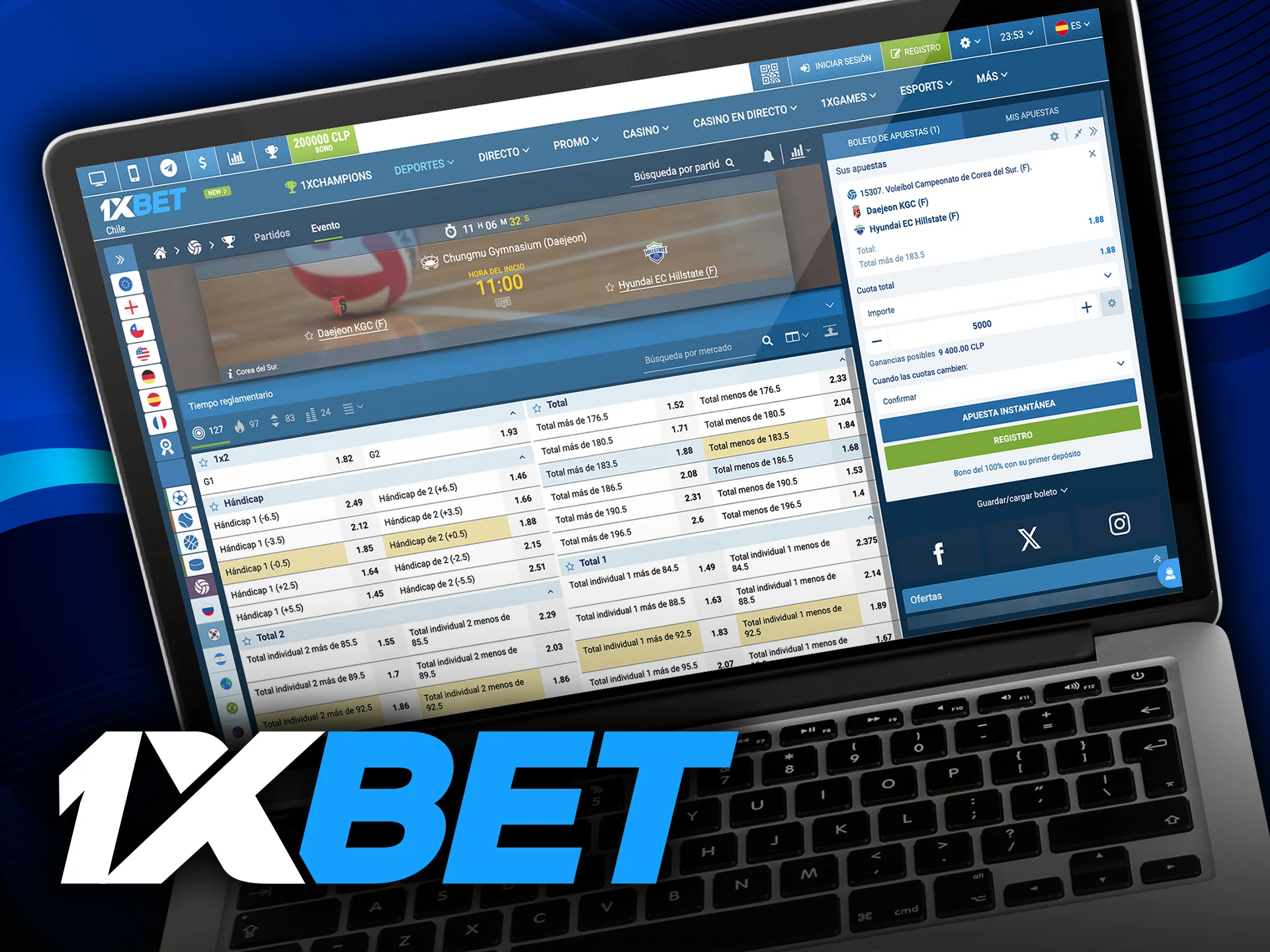 1xbet ofrece un gran número de eventos de voleibol en los que apostar.