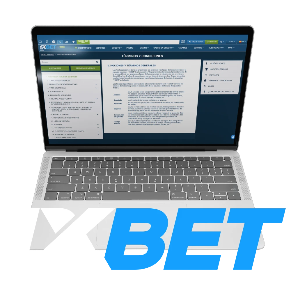 Conozca los términos del sitio web 1xbet.