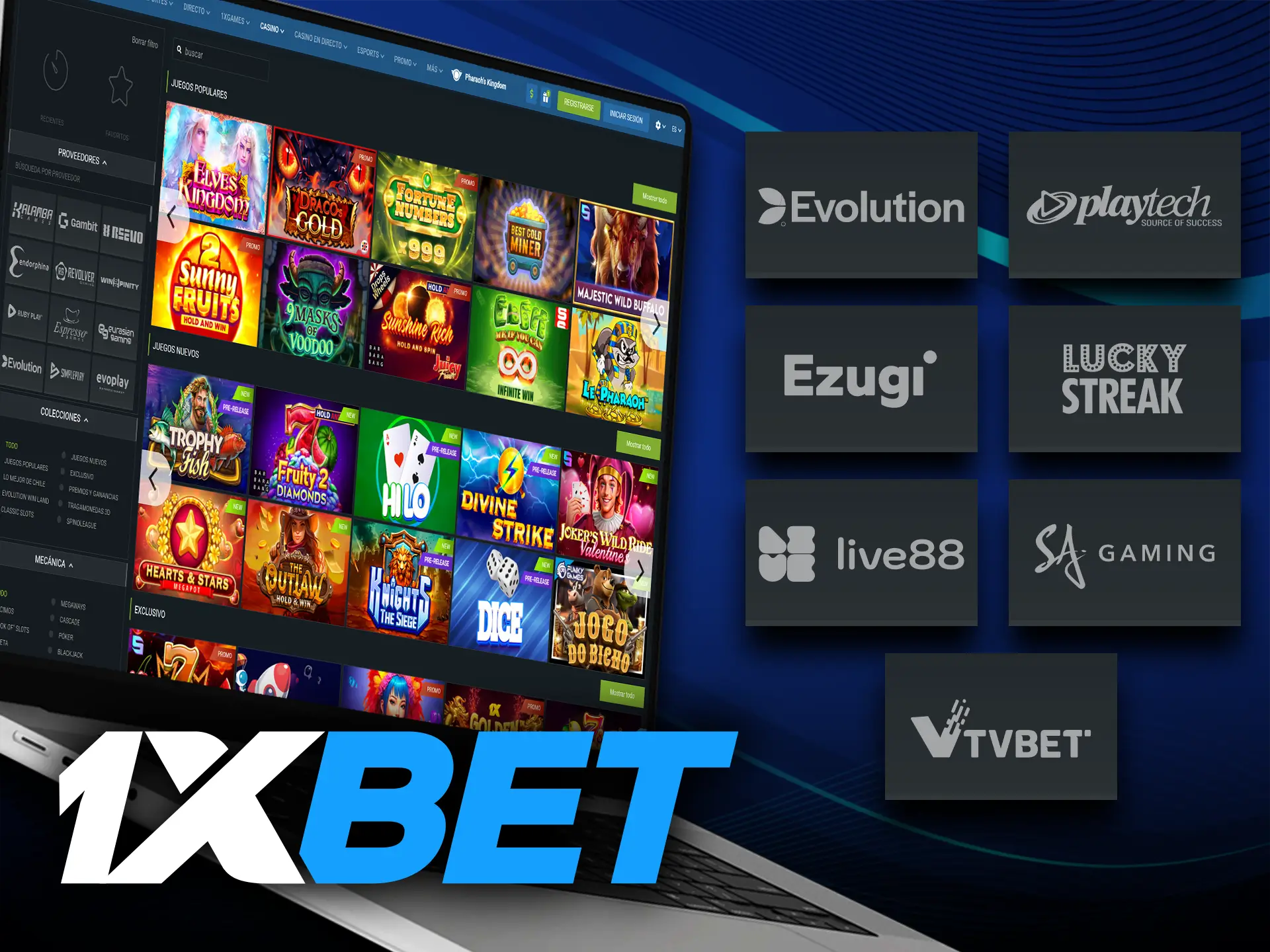 1xbet colabora con los principales desarrolladores de juegos.