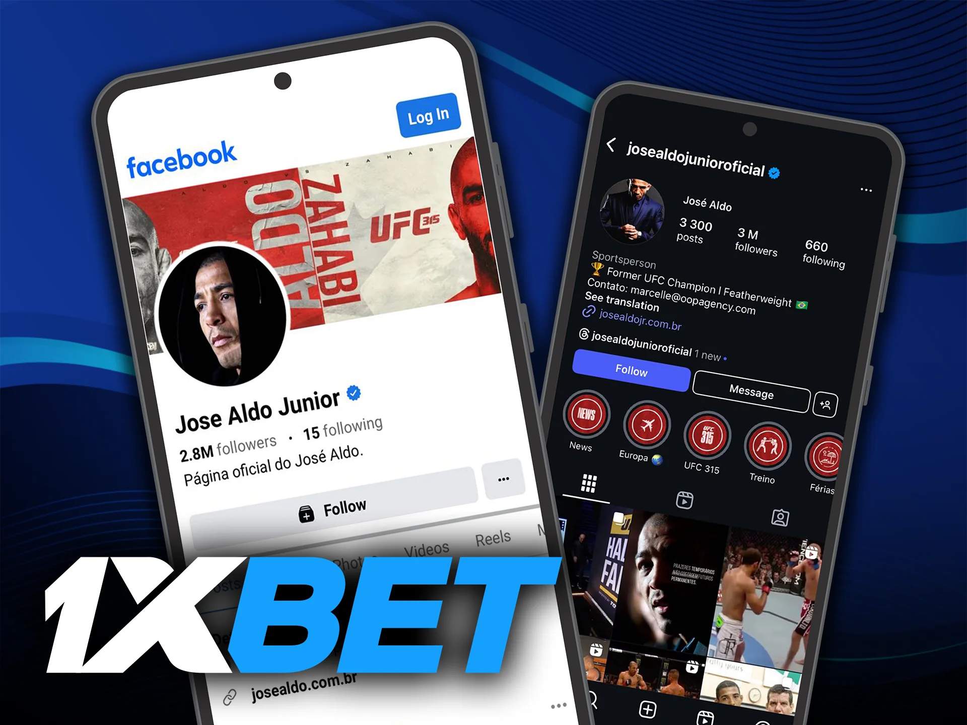 Redes sociales oficiales de José Aldo síguelo con 1xBet.