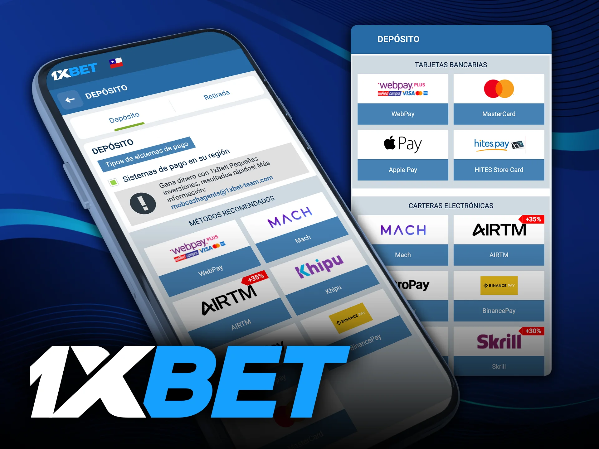 Recarga tu cuenta fácilmente desde el teléfono móvil con 1xbet.