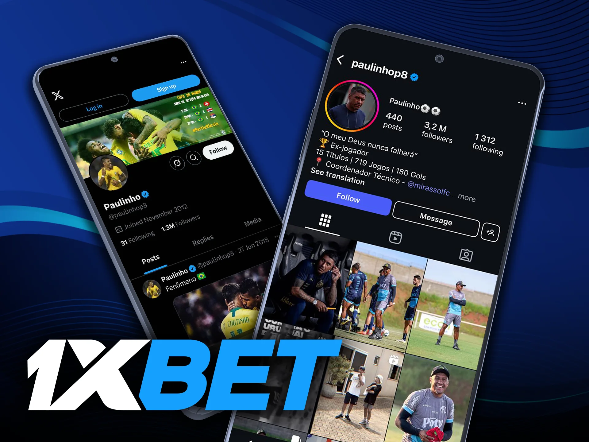Redes sociales oficiales de Paulinho síguelo con 1xBet.