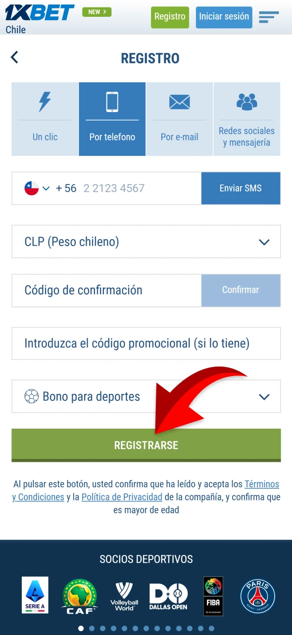 Verifica el registro fácilmente en la plataforma 1xBet desde Chile.