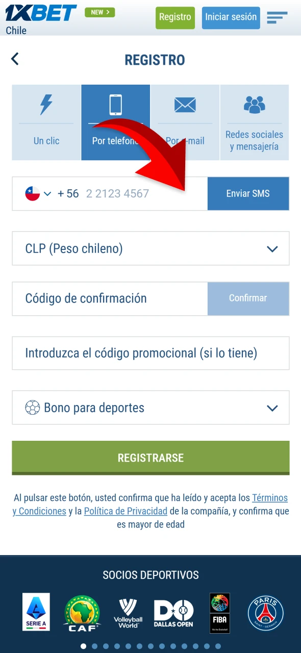 Completa tus datos personales al crear tu cuenta en 1xBet Chile.