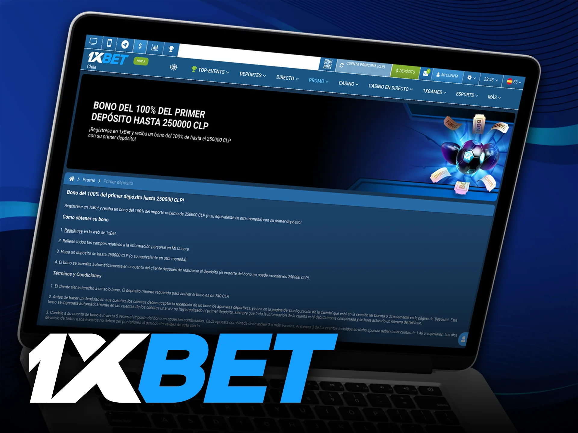 Obtén tu bono de primer depósito para apuestas deportivas en el casino 1xbet.