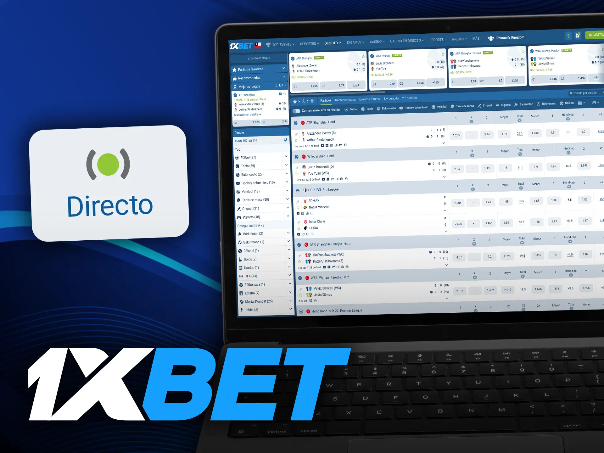 Haga apuestas en tiempo real con cuotas variables en 1xBet.