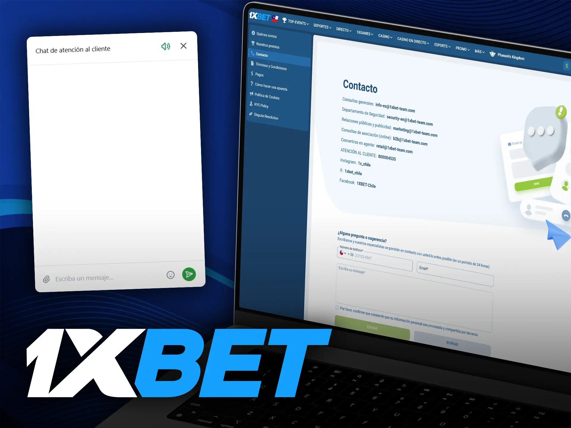Póngase en contacto con el servicio de asistencia de 1xBet por correo electrónico o chat en vivo para cualquier consulta.